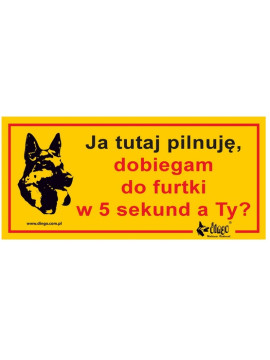 Dingo Tabliczka ostrzegawcza "Ja tutaj pilnuję, dobiegam do furtki w 5 sekund, a Ty?"