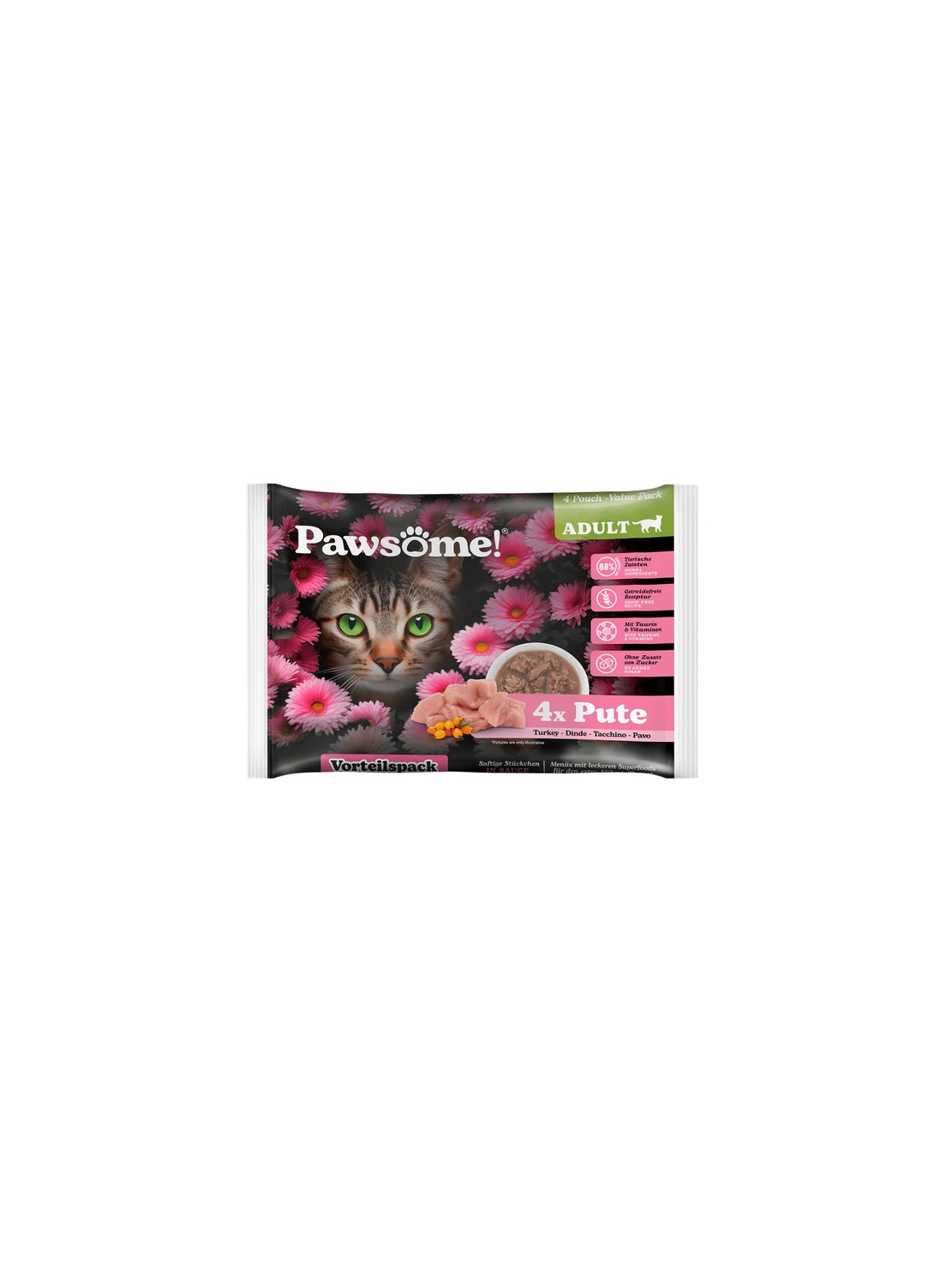Pawsome Adult Pute - indyk saszetki 4x85g