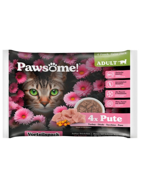 Pawsome Adult Pute - indyk saszetki 4x85g