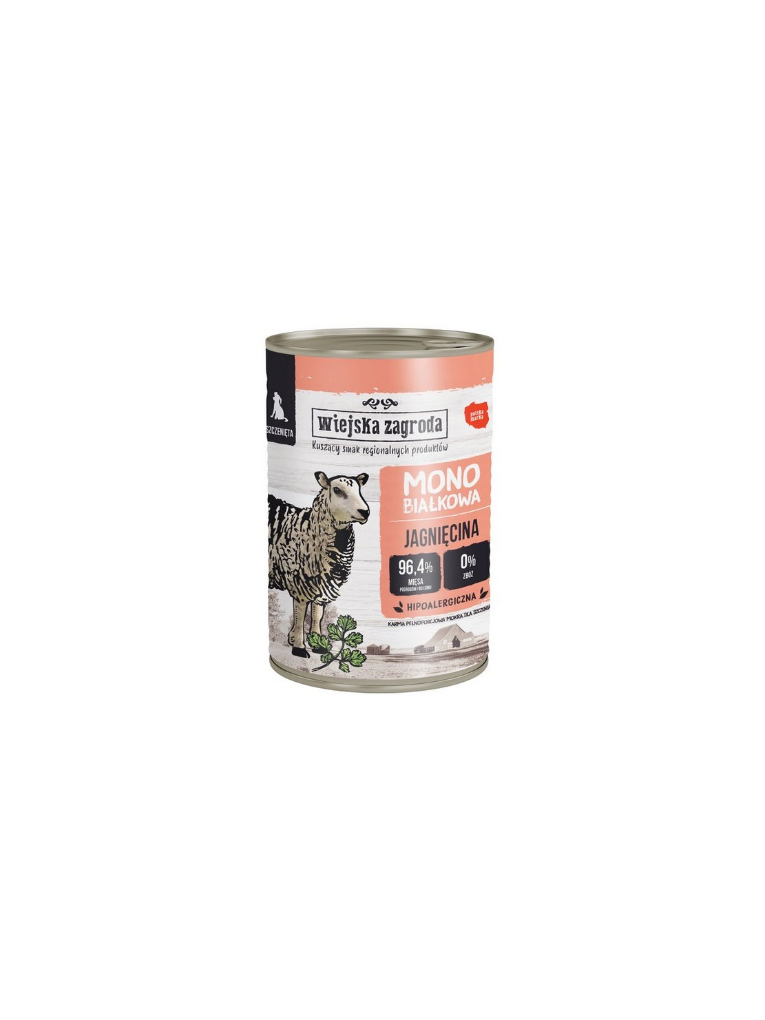 Wiejska Zagroda Monobiałkowa Jagnięcina dla szczeniąt puszka 400g