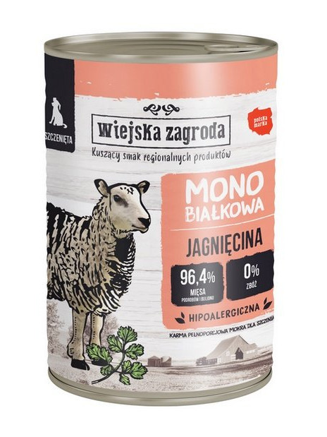 Wiejska Zagroda Monobiałkowa Jagnięcina dla szczeniąt puszka 400g