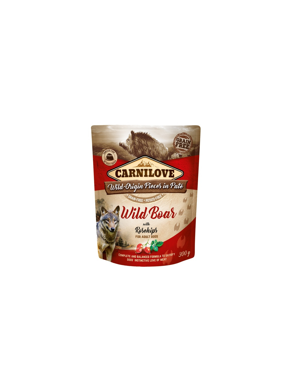 Carnilove Dog Wildboar & Rosehips - dzik i owoce dzikiej róży saszetka 300g