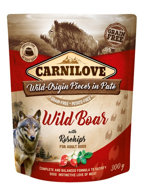 Carnilove Dog Wildboar & Rosehips - dzik i owoce dzikiej róży saszetka 300g