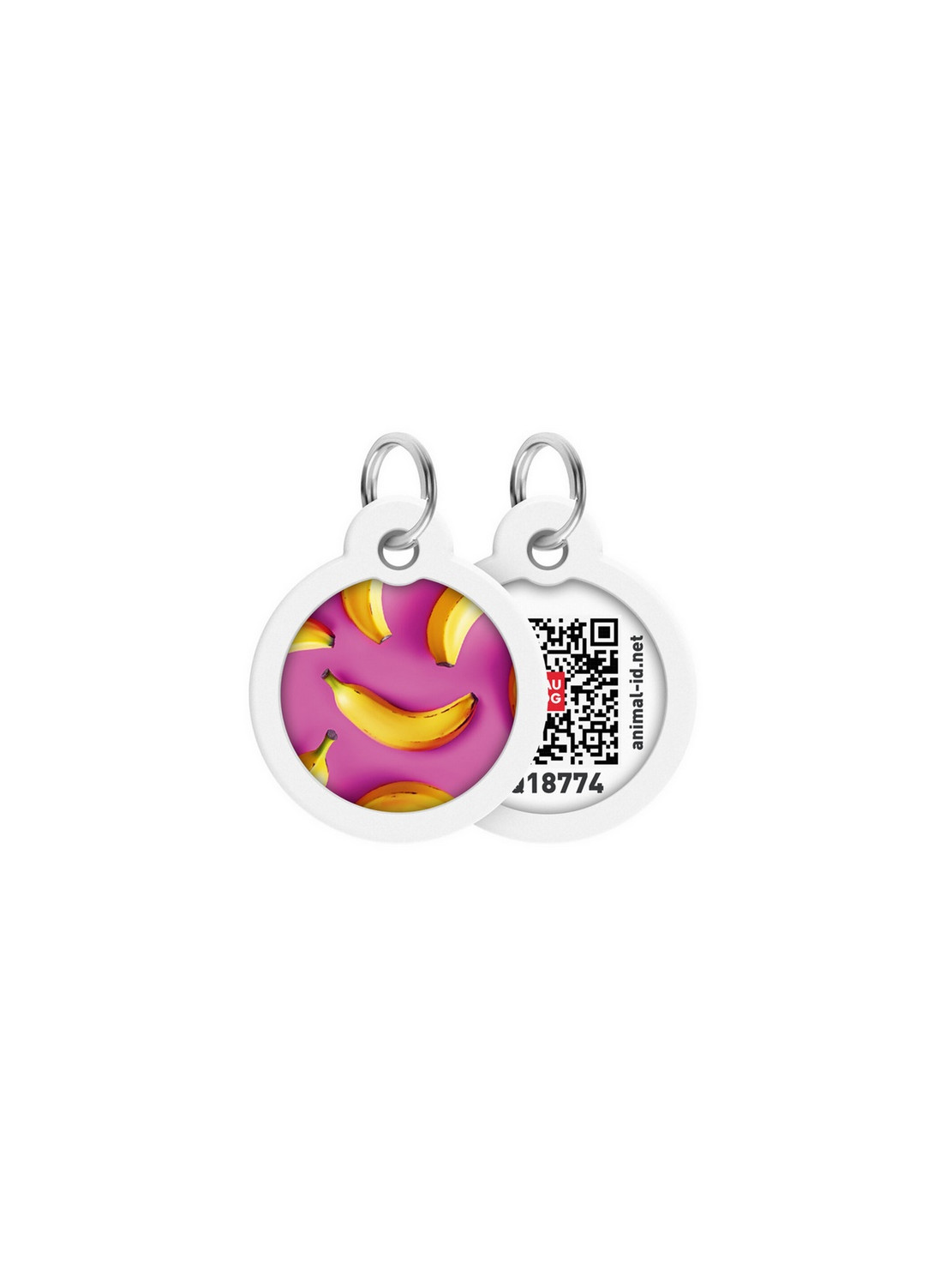Collar WauDog Smart ID Zawieszka z QR-paszportem okrągła 3cm banany na różu
