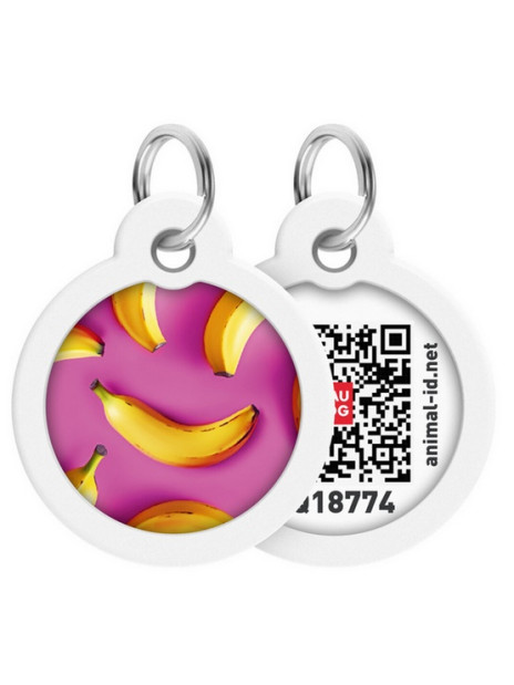 Collar WauDog Smart ID Zawieszka z QR-paszportem okrągła 3cm banany na różu