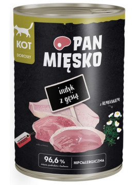 Pan Mięsko Karma mokra dla kota - indyk i gęś puszka 400g