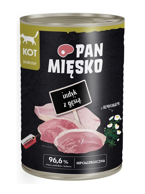 Pan Mięsko Karma mokra dla kota - indyk i gęś puszka 400g