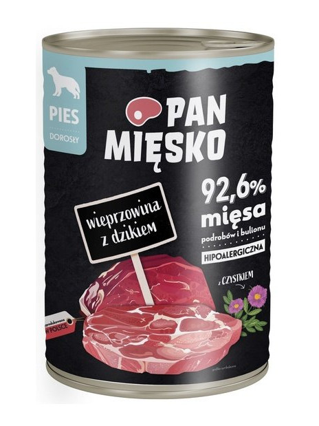 Pan Mięsko Karma mokra dla psa Wieprzowina z dzikiem puszka 400g