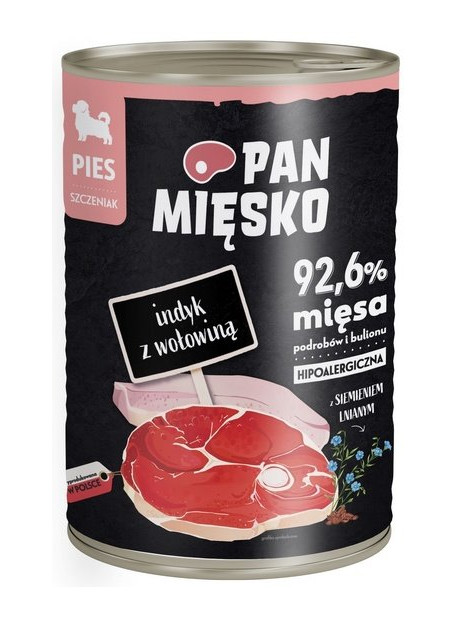 Pan Mięsko Karma mokra dla szczeniąt Indyk z wołowiną puszka 400g