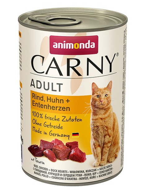 Animonda Carny Adult Wołowina, Kurczak + Kacze serca puszka 400g