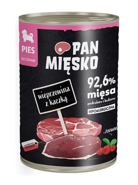 Pan Mięsko Karma mokra dla szczeniąt Wieprzowina z kaczką puszka 400g