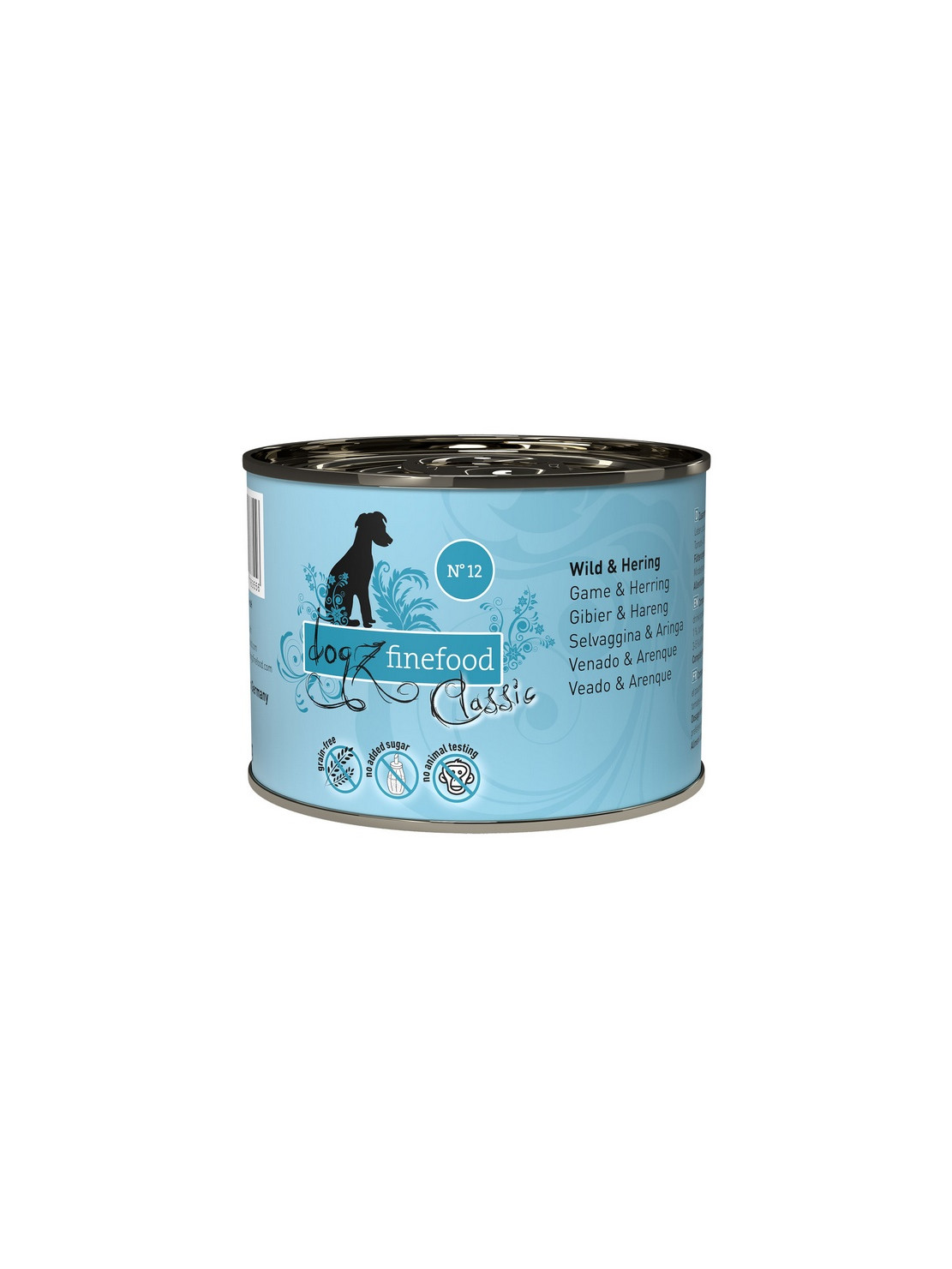 Dogz Finefood Classic N.12 Dziczyzna i śledź puszka 200g
