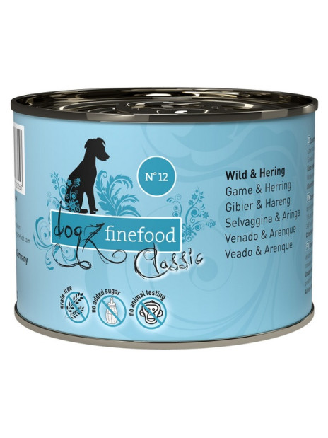 Dogz Finefood Classic N.12 Dziczyzna i śledź puszka 200g