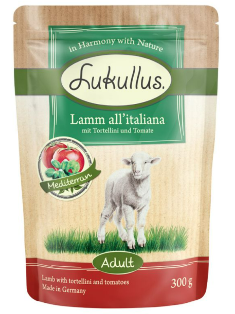 Mokra karma Lukullus saszetka 300g Jagnięcina z tortellini i pomidorami