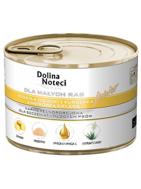 Dolina Noteci Premium Pies Mały Junior żołądki kurczaka i wątróbka cielęca 185g