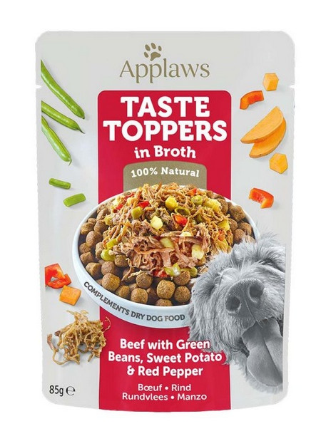Applaws Taste Toppers Saszetka dla psa - wołowina, zielony groszek, bataty i czerwona papryka w sosie 85g