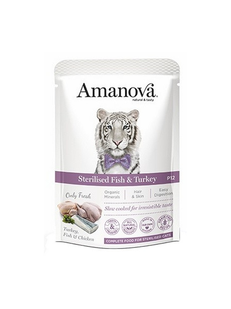 Amanova Cat Sterilised Fish & Turkey - biała ryba i indyk saszetka 85g [P12]