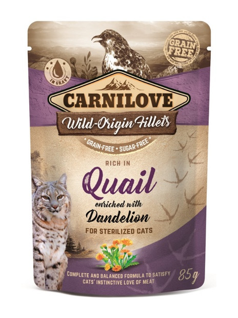 Carnilove Cat Quail & Dandelion Sterilised - przepiórka i mniszek saszetka 85g
