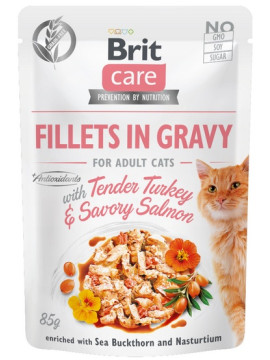 Brit Care Cat Fillets In Gravy Tender Turkey & Savory Salmon saszetka 85g