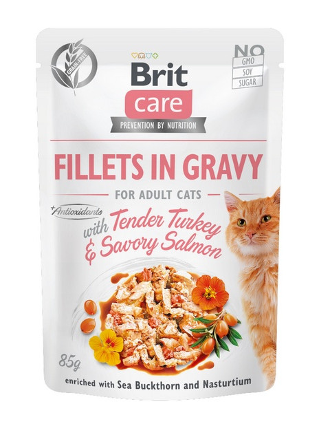 Brit Care Cat Fillets In Gravy Tender Turkey & Savory Salmon saszetka 85g