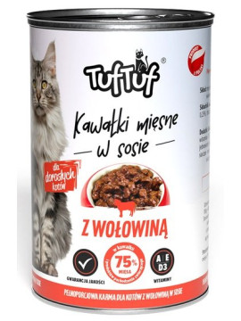 TUF TUF Kawałki mięsne z wołowiną dla kota puszka 415g