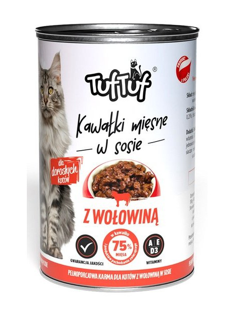 TUF TUF Kawałki mięsne z wołowiną dla kota puszka 415g