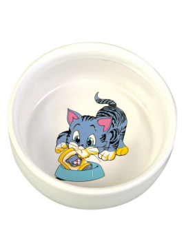 Trixie Miska ceramiczna biała z kotkiem 0,3L/11cm [4009]