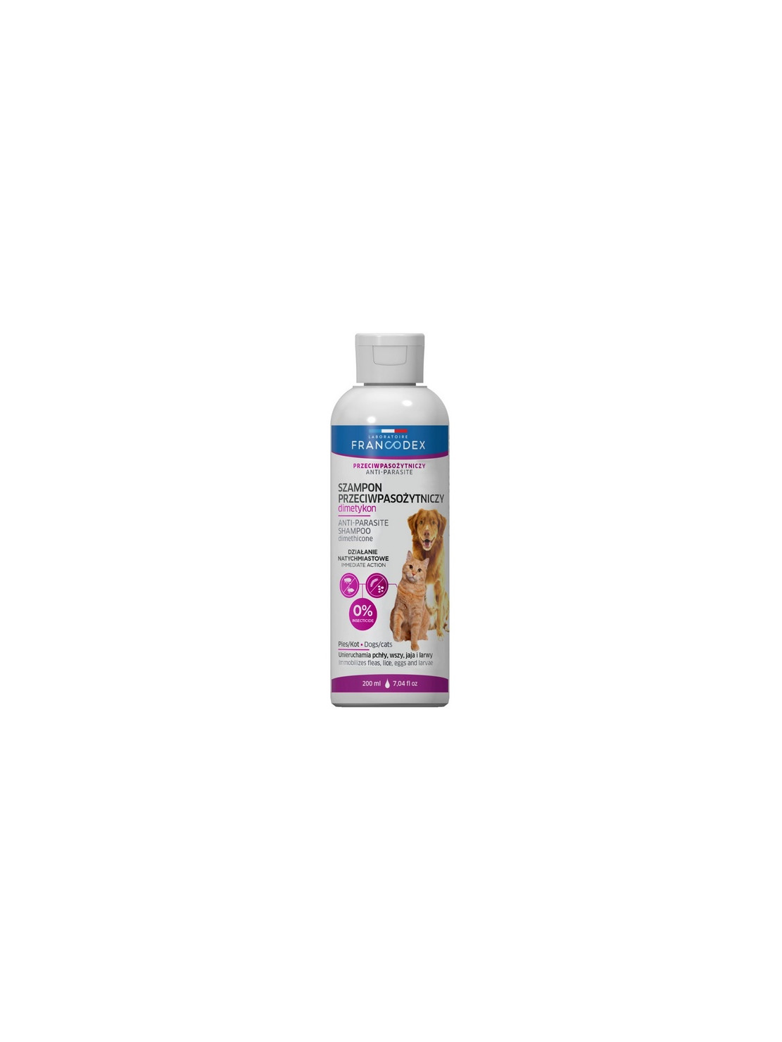 Francodex Szampon z dimetykonem przeciw pasożytom dla psa i kota 200ml [FR179618]