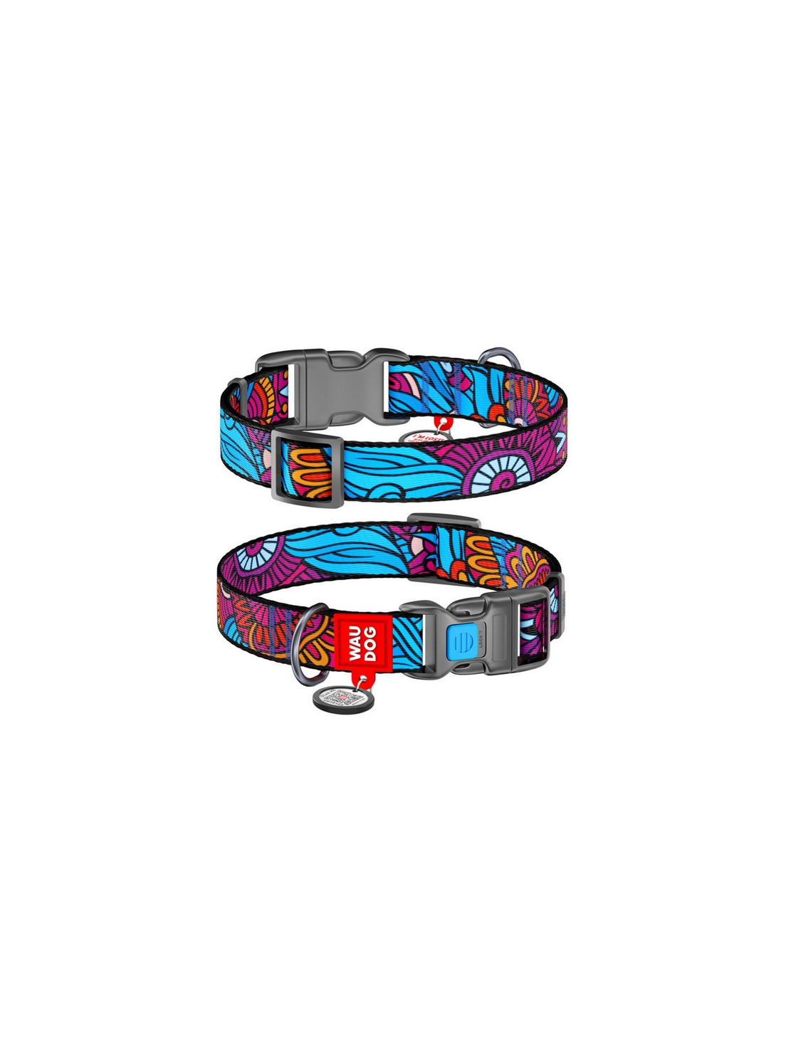 Collar WauDog Nylon Obroża nylonowa z QR-paszportem, plastikowy fastex, wzór LATO, 25mm/37-58cm
