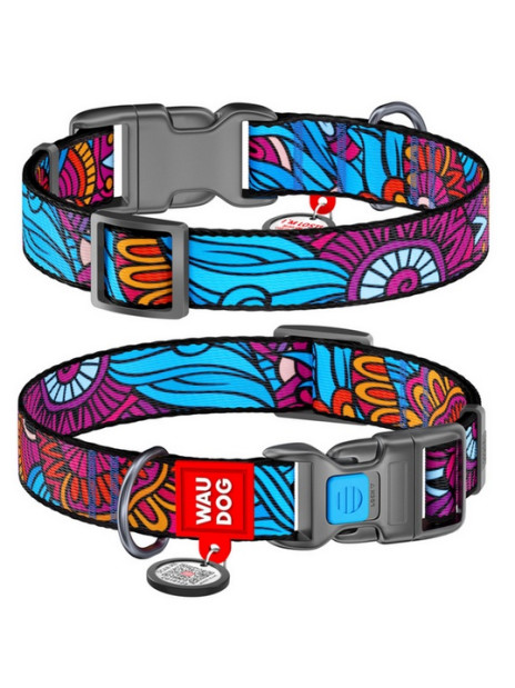 Collar WauDog Nylon Obroża nylonowa z QR-paszportem, plastikowy fastex, wzór LATO, 25mm/37-58cm