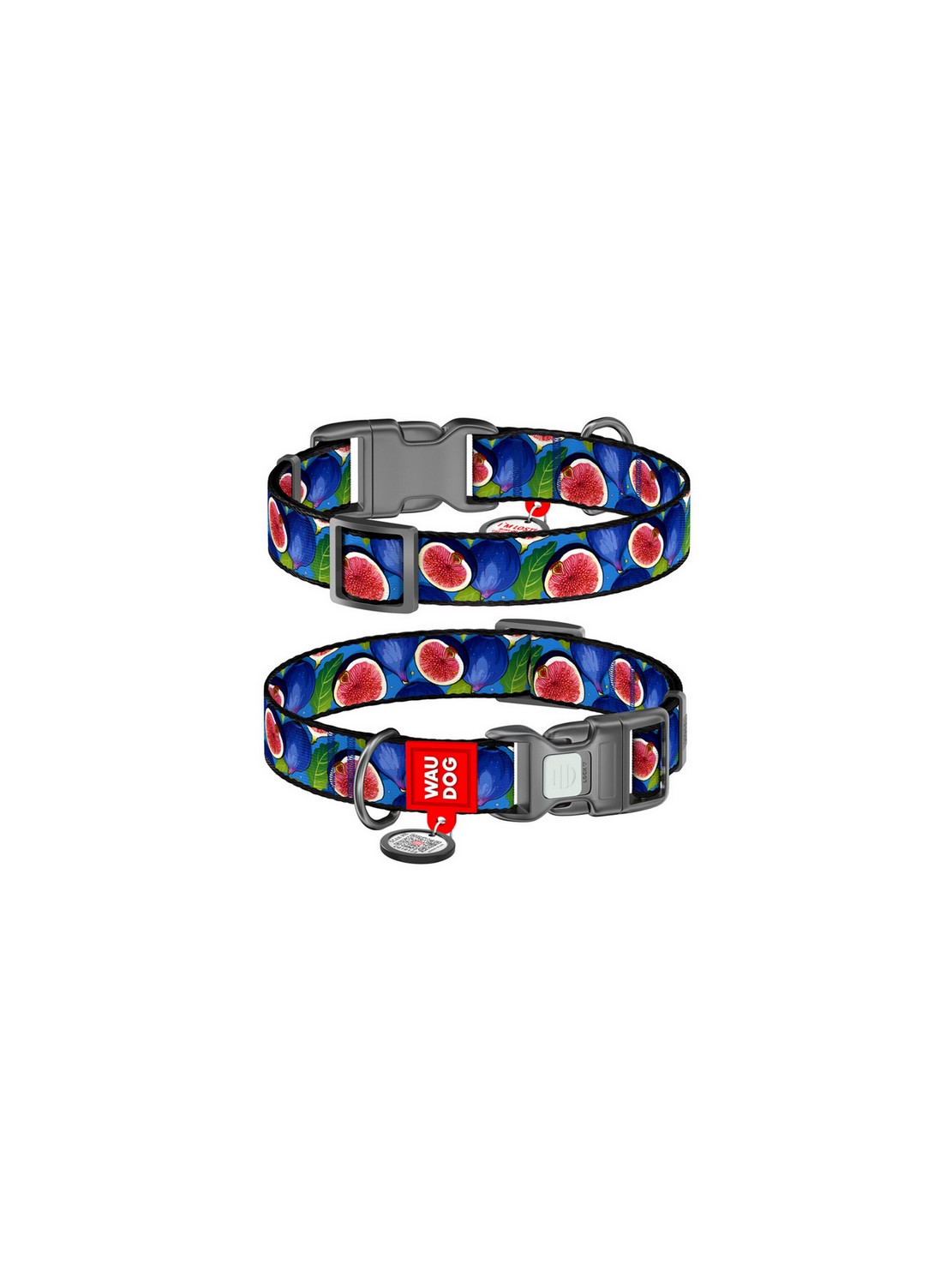 Collar WauDog Nylon Obroża nylonowa z QR-paszportem, plastikowy fastex, wzór FIGA, M 20mm/28-40cm