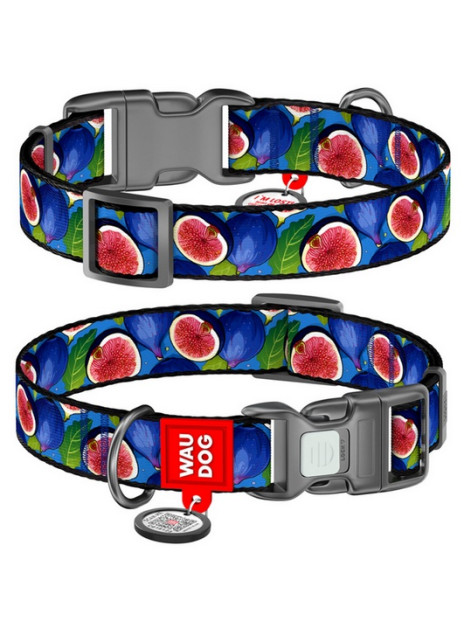 Collar WauDog Nylon Obroża nylonowa z QR-paszportem, plastikowy fastex, wzór FIGA, M 20mm/28-40cm
