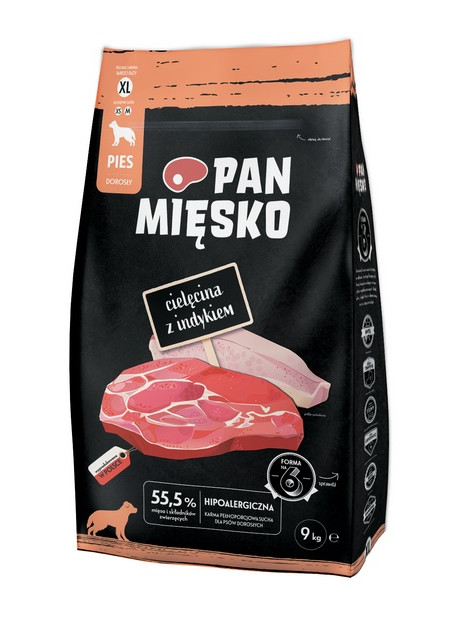 Pan Mięsko Karma sucha dla psa - cielęcina i indyk chrupki XL 9kg