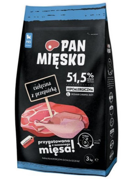 Pan Mięsko Karma sucha dla psa - dla szczeniąt cielęcina i przepiórka chrupki L 3kg