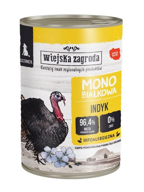 Wiejska Zagroda Monobiałkowa Indyk dla szczeniąt puszka 400g