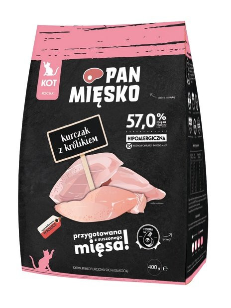 Pan Mięsko Karma sucha dla kociąt - kurczak i królik chrupki XS 400g