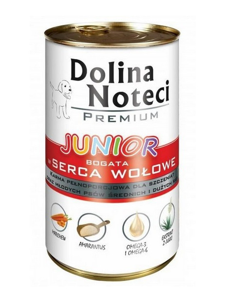 Dolina Noteci Premium Pies Junior Serca wołowe puszka 400g