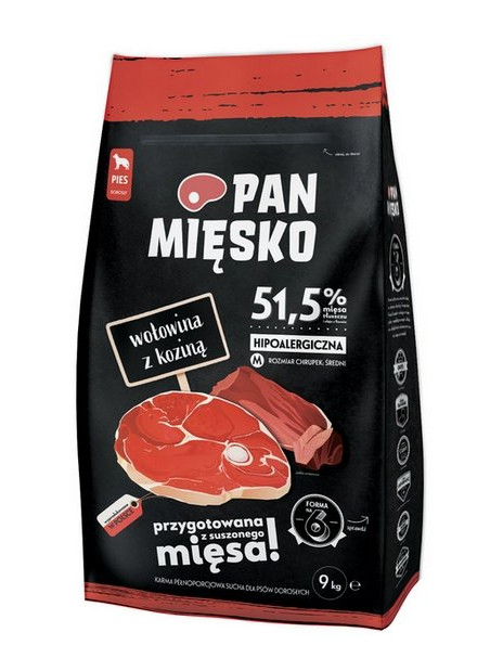 Pan Mięsko Karma sucha dla psa - wołowina i kozina chrupki M 9kg