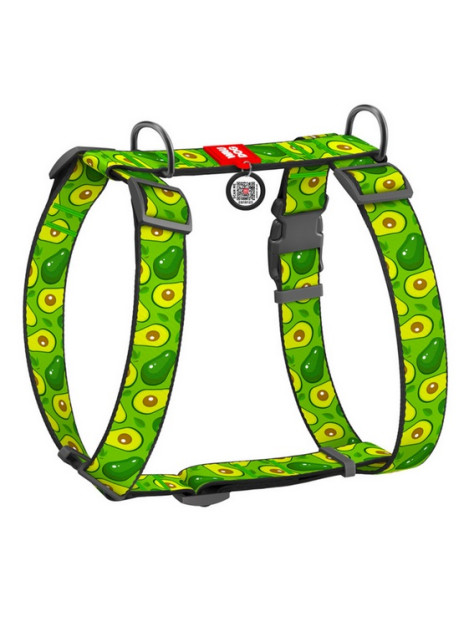 Collar WauDog Nylon Szelki nylonowe anatomiczne w kształcie litery H, z QR-paszportem, plastikowy fastex, wzór AWOKADO, rozmiar 