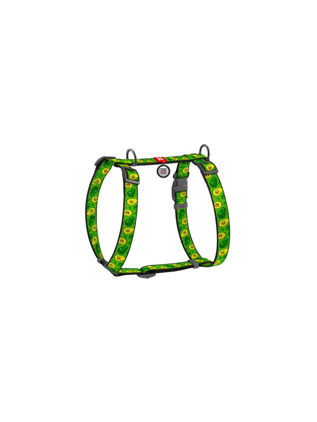 Collar WauDog Nylon Szelki nylonowe anatomiczne w kształcie litery H, z QR-paszportem, plastikowy fastex, wzór AWOKADO, rozmiar 