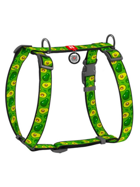 Collar WauDog Nylon Szelki nylonowe anatomiczne w kształcie litery H, z QR-paszportem, plastikowy fastex, wzór AWOKADO, rozmiar 