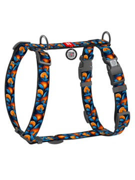 Collar WauDog Nylon Szelki nylonowe anatomiczne w kształcie litery H, z QR-paszportem, plastikowy fastex, wzór POMARAŃCZE, rozmi