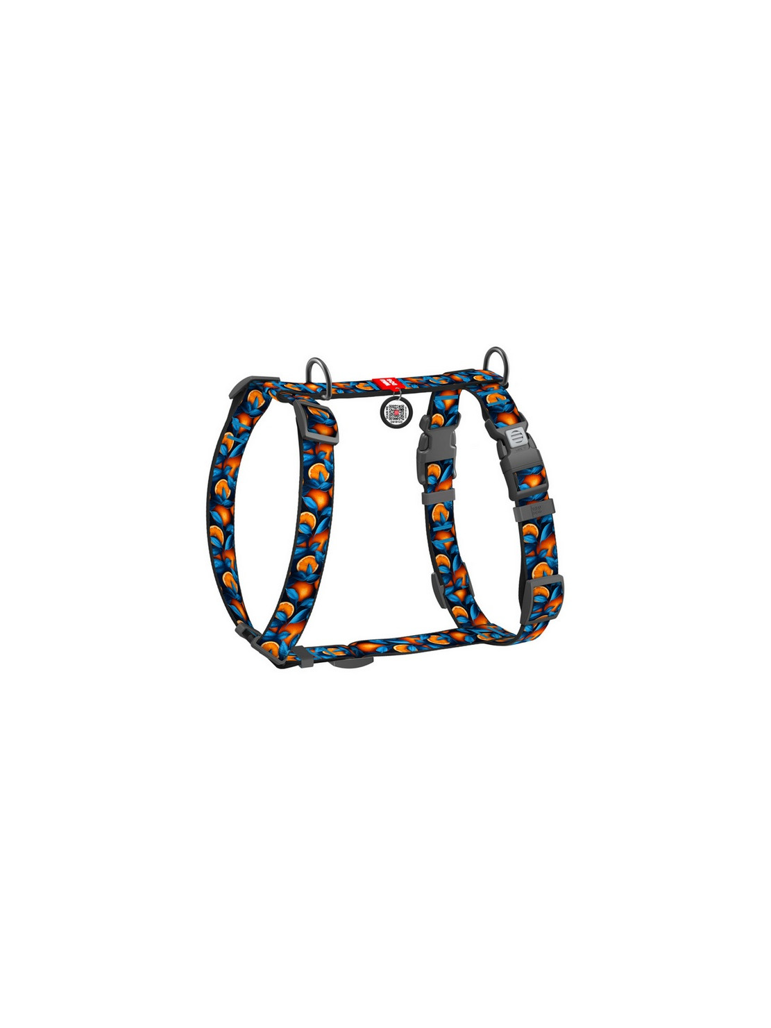 Collar WauDog Nylon Szelki nylonowe anatomiczne w kształcie litery H, z QR-paszportem, plastikowy fastex, wzór POMARAŃCZE, rozmi