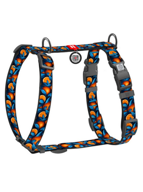 Collar WauDog Nylon Szelki nylonowe anatomiczne w kształcie litery H, z QR-paszportem, plastikowy fastex, wzór POMARAŃCZE, rozmi