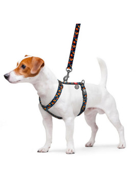Collar WauDog Nylon Szelki nylonowe anatomiczne w kształcie litery H, z QR-paszportem, plastikowy fastex, wzór POMARAŃCZE, rozmi
