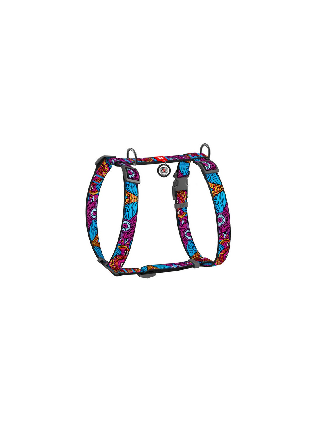 Collar WauDog Nylon Szelki nylonowe anatomiczne w kształcie litery H, z QR-paszportem, plastikowy fastex, wzór LATO, rozmiar M 2