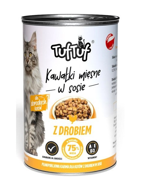 TUF TUF Kawałki mięsne z drobiem dla kota puszka 415g