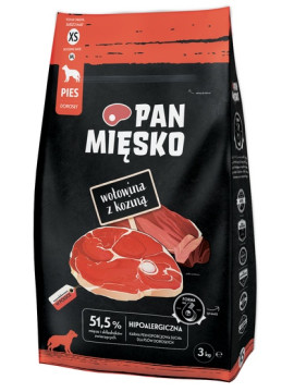 Pan Mięsko Karma sucha dla psa - wołowina i kozina chrupki XS 3kg