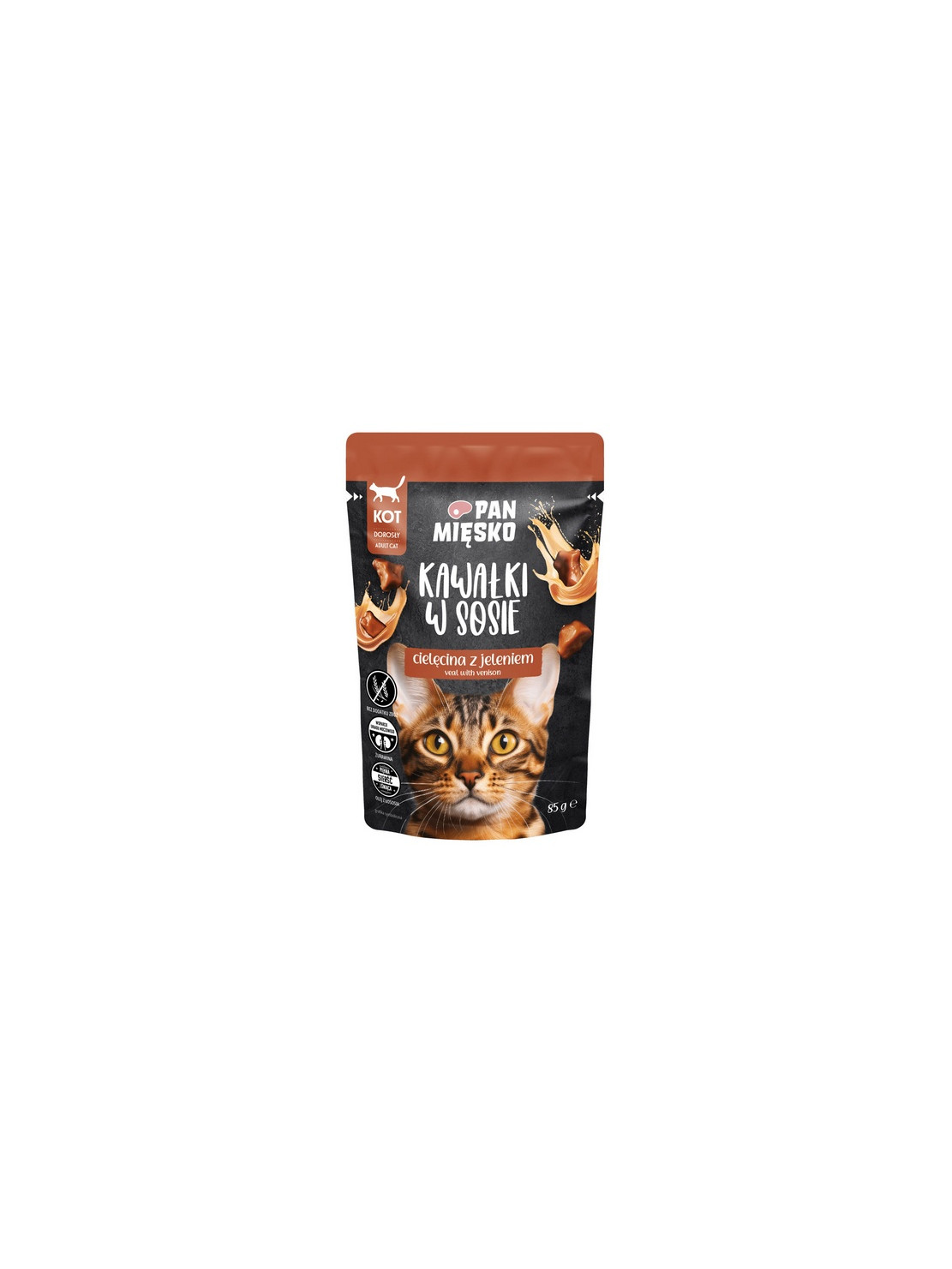 Pan Mięsko Karma mokra dla kota - cielęcina i jeleń kawałki w sosie saszetka 85g