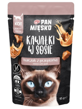 Pan Mięsko Karma mokra dla kota - kurczak i przepiórka kawałki w sosie saszetka 85g